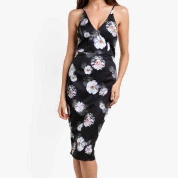 black floral strappy dress